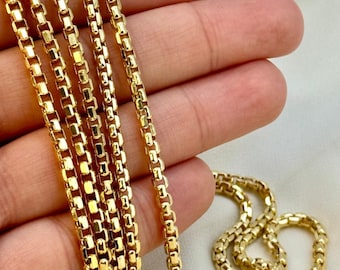 18金ボックスチェーン／ネックレス。3.5mm。本物の金。750認定。最高