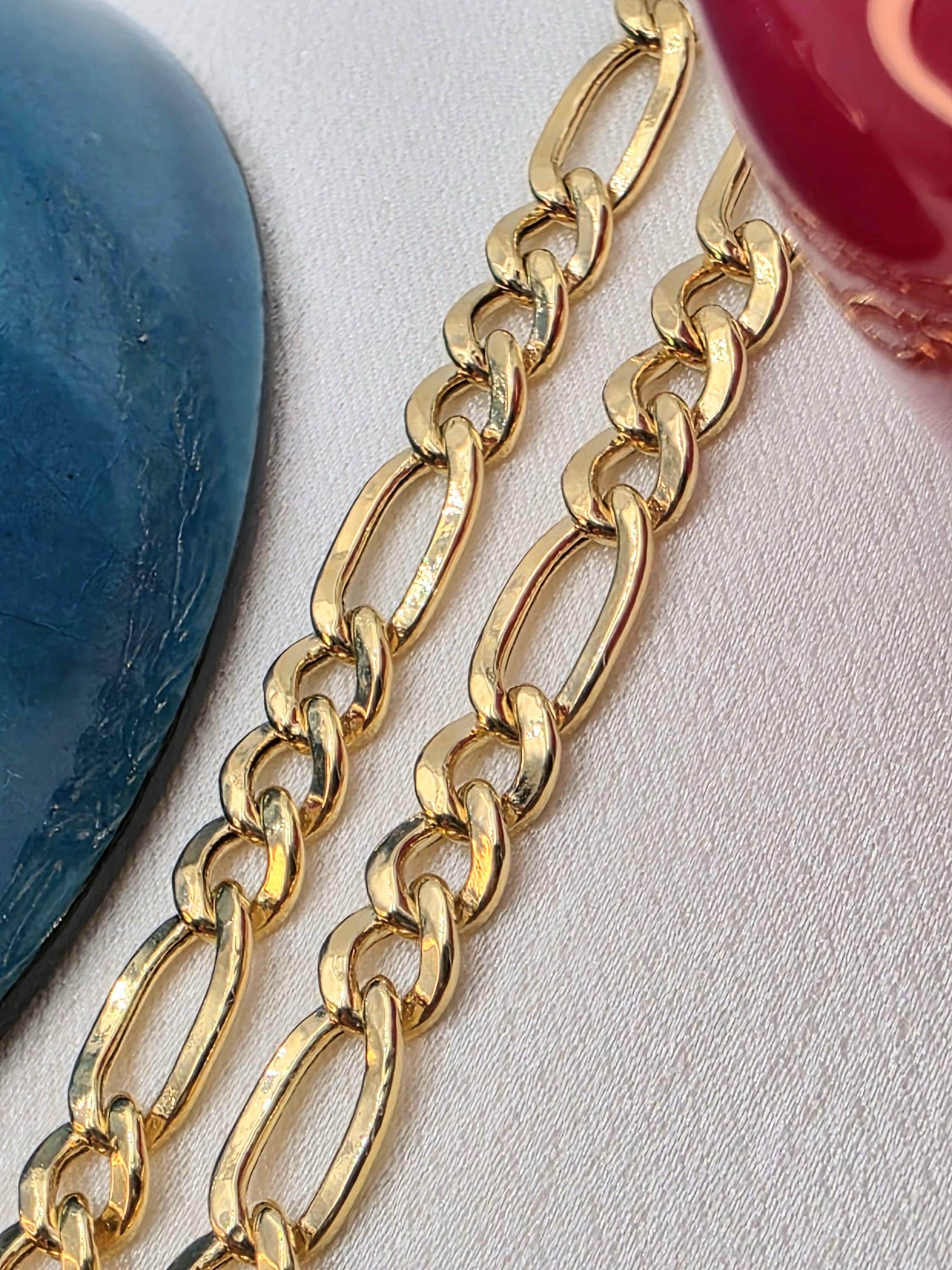 14k Gold Figaro Chain Necklace: 6.5mm Thick, 585 Certified - Etsy