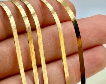 18k Solid Gold Herringbone Chain: 2.5mm Flat Snake Choker