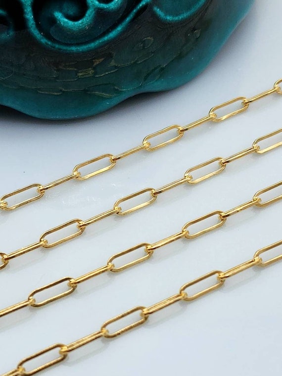 18k Gold Paperclip Chain: 3mm Oval Link, 750 Certified - Etsy display picture 1