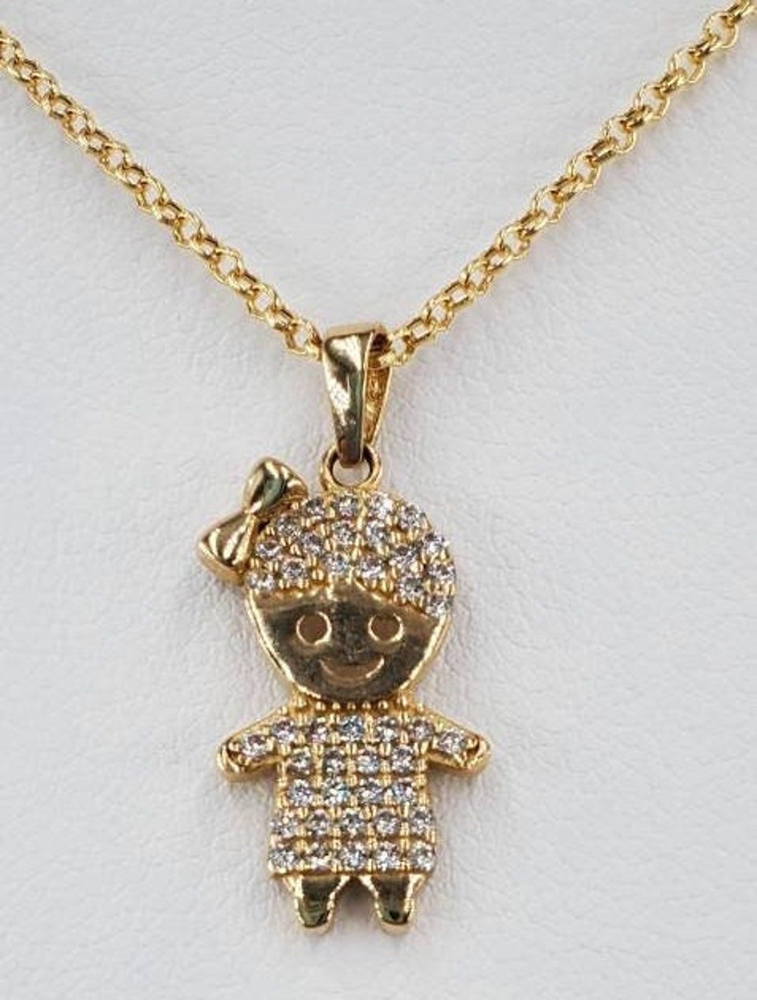 14k Gold Girls Charm Pendant on 14k Gold Cable Chain Necklace. Etsy