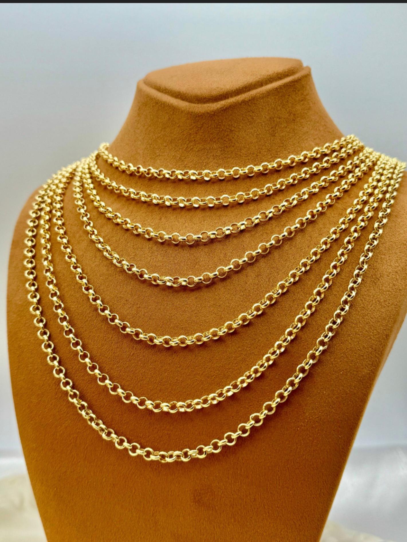 thumbnail interactive-video image 1 of 14K Real Solid Yellow Gold Lobster Lock Rolo Chain Necklace Extender – Selectable Size 1 of 5