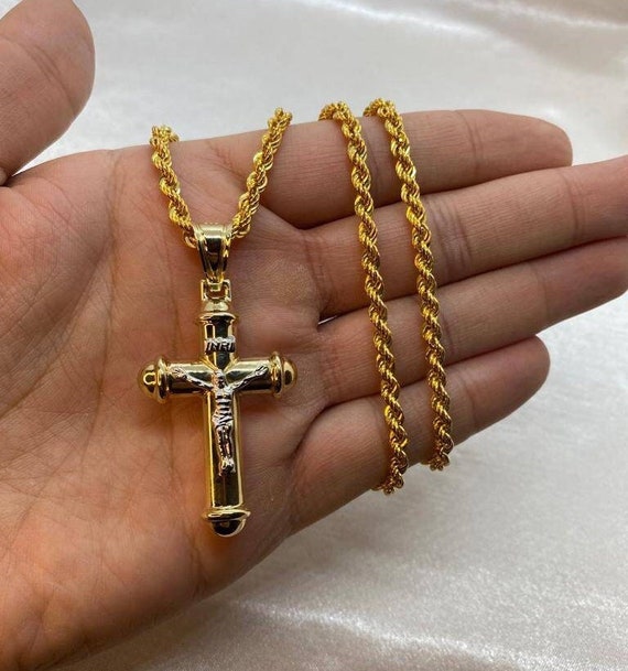 KnSam Collana Croce Placcata Oro 18K 55 Cm – Uomo/Donna, Oro Nero (KnSamTY17)