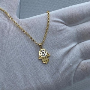 14k Gold Hamsa Hand complimented with Star of David Necklace on 14k gold Rolo chain.REAL GOLD. Worldwide free shipping. Birthday/anniversary image 7