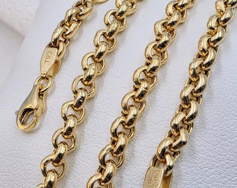 18k Solid Gold Rolo Chain Necklace: 4.5mm Certified 750