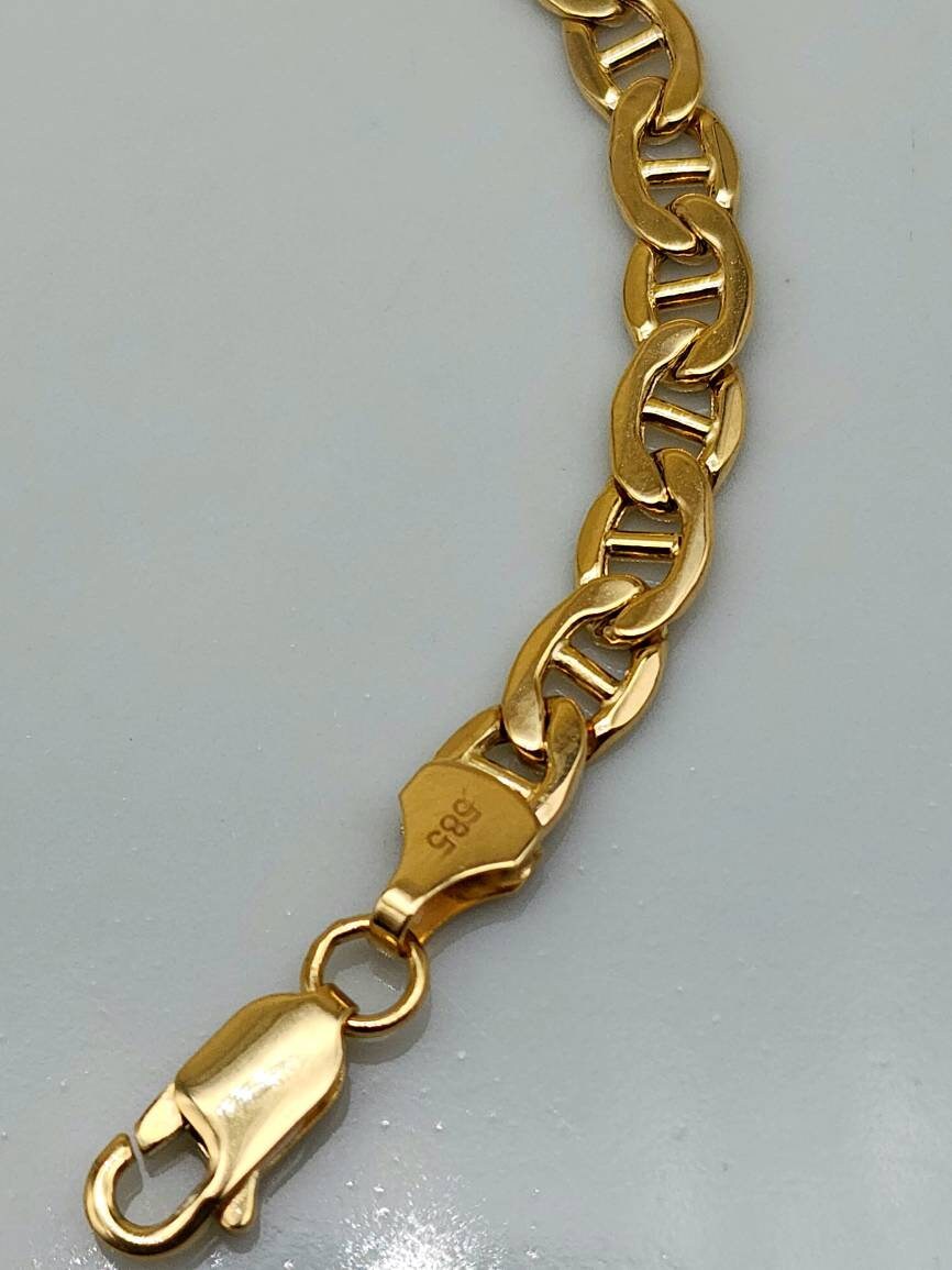 14K Gelbgold Solide 6Mm Mariner Anker Link Kette Herren Armband