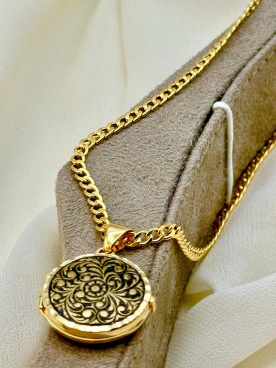 CARISSIMA Ciondolo Medaglione Floreale In Oro Giallo 9ct Con Collana Curb 41 Cm - Gioiello Italiano