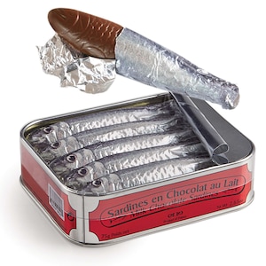 Chocolate sardines in a tin