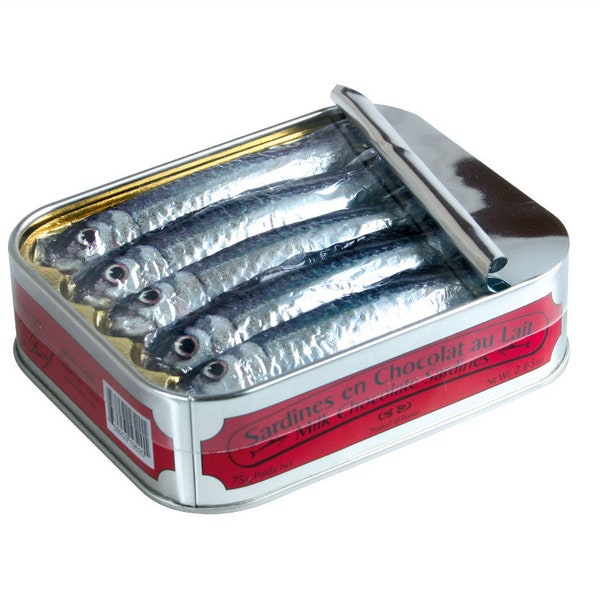 Chocolate sardines in a tin