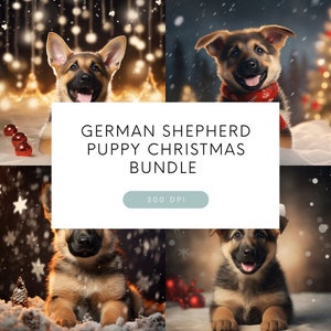 Yuletide Paws: Duitse herderpuppies Kerst digitaal artwork - Feestelijke hondenillustratiebundel - Ideaal voor kerstkaarten en decor