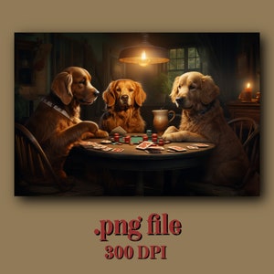 Poker Playing Golden Retrievers PNG Clipart : Illustration numérique pour les amateurs de chiens - Parfait pour l’artisanat, les thèmes de jeu et les projets créatifs