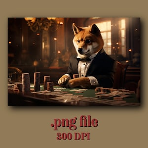 Shiba Inu Poker Dealer Immagine PNG - Illustrazione del cane da casinò digitale - Perfetto per gli appassionati di giochi, gli amanti dei cani e i progetti creativi