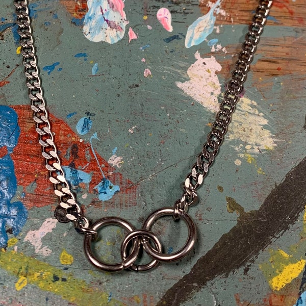 Small Triple O Ring Chain Necklace | Stainless Steel, Gothic, Queer, Jewelry, Punk, Goth, Alternative, Industrial, Grunge, Metal, Fashion