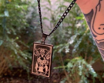 Black Devil Tarot Card Stainless Steel Chain Necklace | Gothic, Occult Pendant, Jewelry, Punk, Goth, Witch, Satanic, Alternative, Grunge