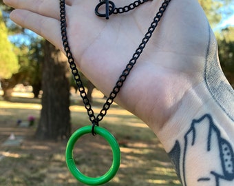 Thick Neon Green O-Ring Chain Necklace | Black Stainless Steel , Gothic, Queer Jewelry, Fashion, Punk, Goth, Alternative, Grunge, Emo, Alt