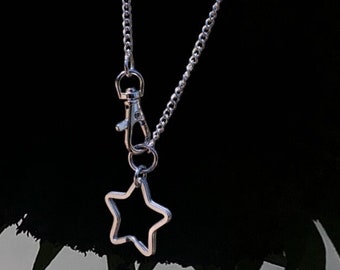Stern-Split-Ring-Kettenhalskette | Silber Edelstahl Queer Gay Nonbinary Modeschmuck, Punk, Goth, Grunge, Alternative, Emo, Alt, Geschenk
