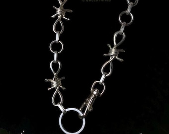 Stacheldraht Split O Ring Kette Choker/Halskette | Silber Legierungsverschluss Kragen Queer Schmuck, Punk, Goth, Alternative, Grunge, Metal, Emo, Alt