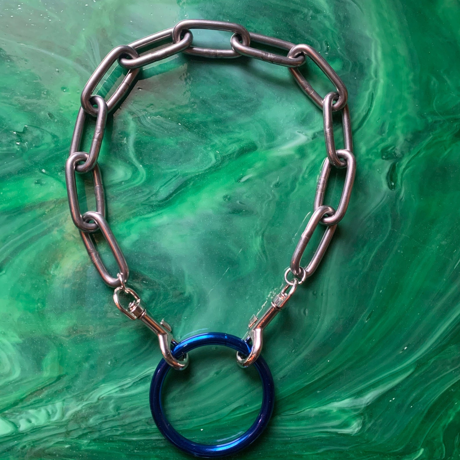 Shiny Blue ORing Stainless Steel Chain Necklace Heavy Duty Etsy