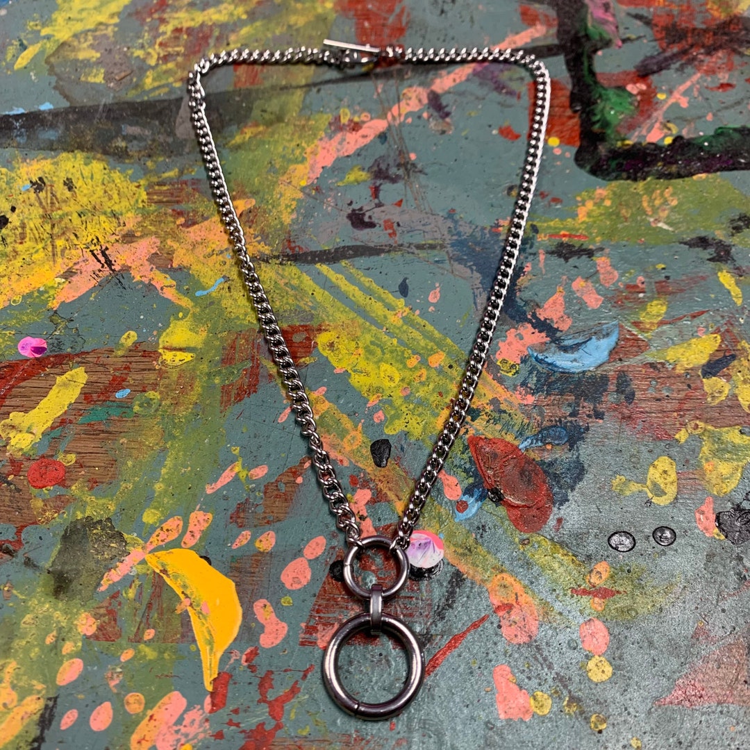 Double O Ring Chain Necklace Thin Stainless Steel Gothic Etsy