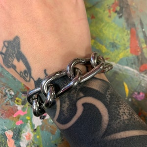 Stainless Steel Chain Bracelet | Thick Heavy Duty Chunky Silver Queer Nonbinary Jewelry, Punk, Goth, Alternative, Grunge, Industrial, Horror