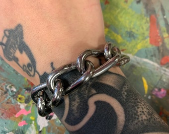 Stainless Steel Chain Bracelet | Think Heavy Duty Chunky Silver Queer Nonbinary Jewelry, Punk, Goth, Alternative, Grunge, Industrial, Horror