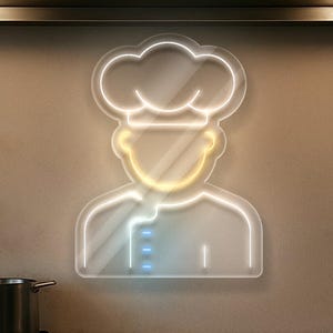 Chef Neon Sign – LED Wall Light Featuring Cook Icon with Hat – Ideal for Restaurants, Home Kitchens, or Culinary Studios
