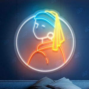 Mädchen mit einem Perlenohrring - LED-Neonschild, Mona Lisa Pop Art, Mona Lisa Moderne Kunst, personalisierte Geschenke, Da Vinci, Meisterwerk von Leonardo
