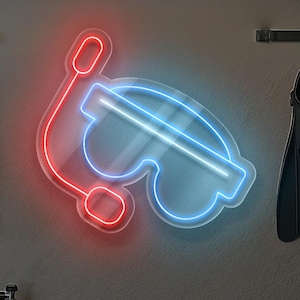 Aqualung LED Neon Sign – Wall Light with Diving Mask Design for Dive Shop, Underwater Studio or Home Decor, Gift for Divers and Ocean Lovers