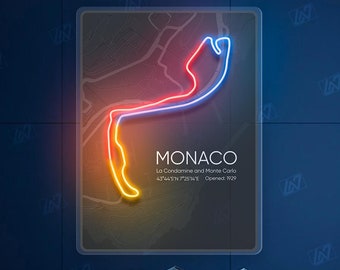 Circuit de Monaco - LED Neon Sign , Sport Interior Decor,  Open-Wheel Car Neon Lights,  Car Bedroom Neon Sign, Grand Prix circuit