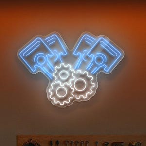 Engine Gears LED Neon Sign – Industrial Wall Light for Garage, Workshop or Man Cave, Perfect Gift for Mechanics and Car Enthusiasts