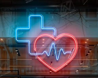 Medical Pharmacy LED Neon Sign – Heart Symbol, Perfect for Clinic or Apothecary Decor, Medical Symbol for Clinic or Hospital, Hospital