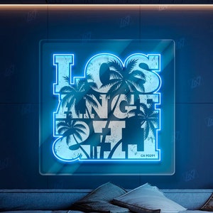 Los Ángeles - Letrero de neón LED con mapa de la ciudad con impresión UV, letrero LED con mapa de California, letrero de neón con el horizonte de la ciudad de Los Ángeles