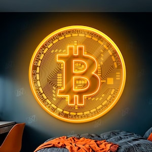 Bitcoin - LED Neon Sign with UV Print, Bedroom neon sign, Crypto neon sign, Neon Lights, Crypto