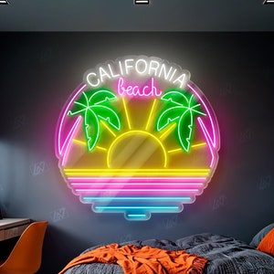California Beach - LED Neon City Sign, California Led Sign, LA City Skyline Neon Sign, San Francisco Party Decor