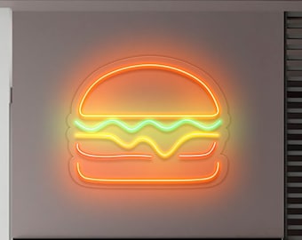 Burger - LED Neon Sign, Custom Food Neon Sign, Fast Food Shop LED Sign, Hamburger Shop Art,  Fast Food Shop Wall Decor