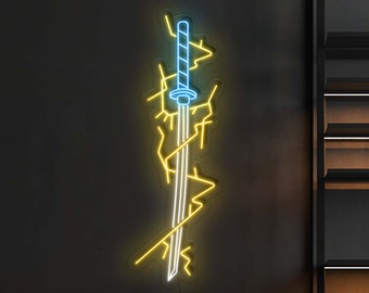 Anime Sword - Arte da parete anime al neon LED, anime, personaggio dei cartoni animati, luce per sala giochi, regali personalizzati, arredamento per la camera dei bambini, insegna al neon giapponese