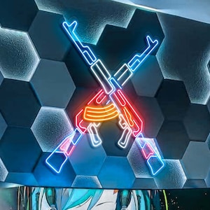デュアル AK47 - LED ネオンサイン、室内装飾、部屋の装飾、壁の装飾、カスタムサイン、家庭用ネオン