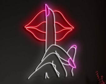 Shhhh - LED Neon Sign, Lips and Finger, Custom Sexy Woman Bedroom Party Bar Wall Room Decor LED Lady Neon light Wedding Personalized romance