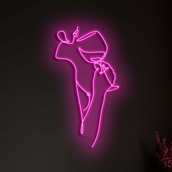 Woman with Wine - LED Neon Sign Custom Sexy Woman Bedroom Party Bar Wall Room Decor LED Lady Neon light Wedding Personalized romance