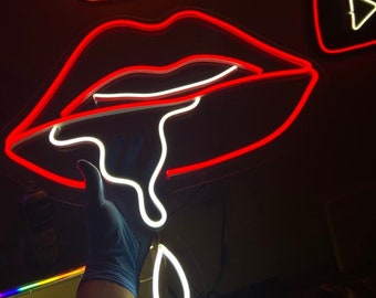 Dripping Lips - LED Neon Sign , Custom Neon Sign, Custom Neon Light, Neon Bedroom Sign, Led Neon Wall Decor, Wall Art