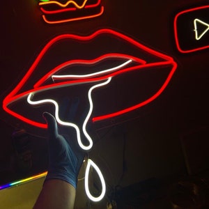 Dripping Lips - LED Neon Sign , Custom Neon Sign, Custom Neon Light, Neon Bedroom Sign, Led Neon Wall Decor, Wall Art