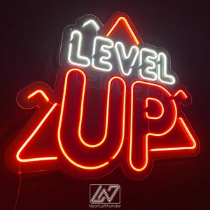 Level UP: led-neonreclame, neonreclame games, gamepersonage, neon-gamezone, led-bord speler, lichtreclame, twitch, gameroom