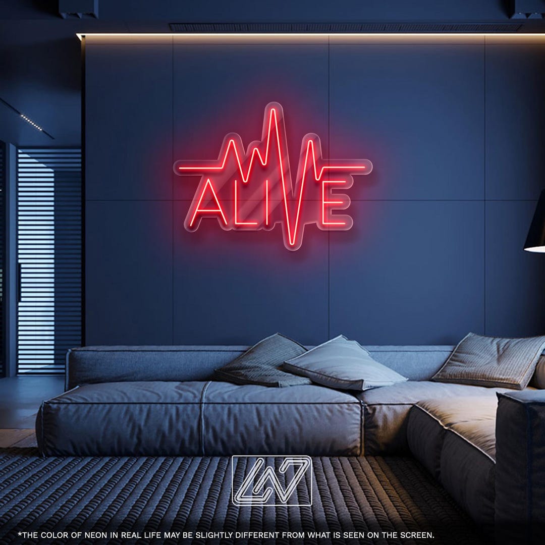 Alive Hand Sign ALIVE LED Neon Sign - Electric Heartbeat Wall Light With Pulse Design ...