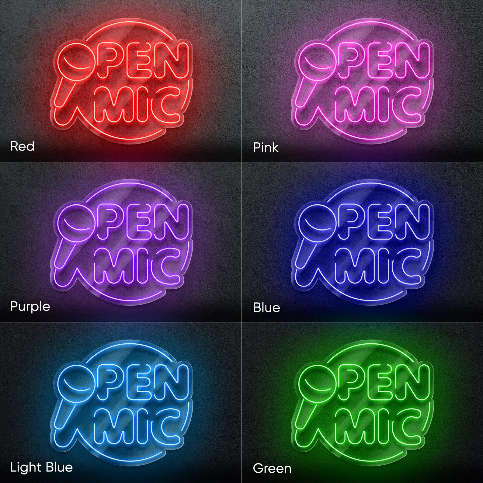 Open Mic Neon Sign - Bold LED Wall Decor With Microphone Design ...