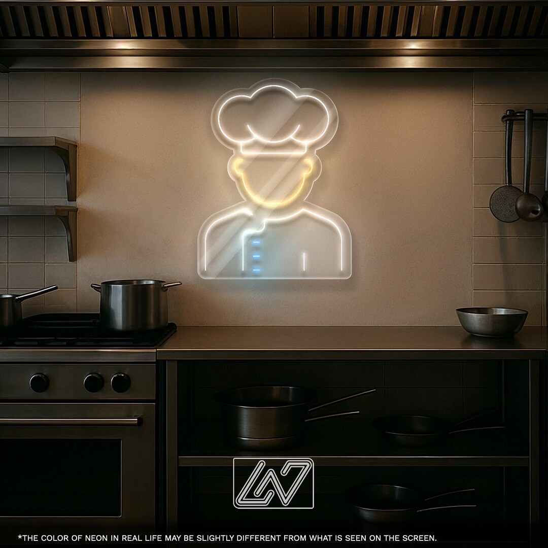 Chef Neon Sign - LED Wall Light Featuring Cook Icon With Hat - Ideal ...