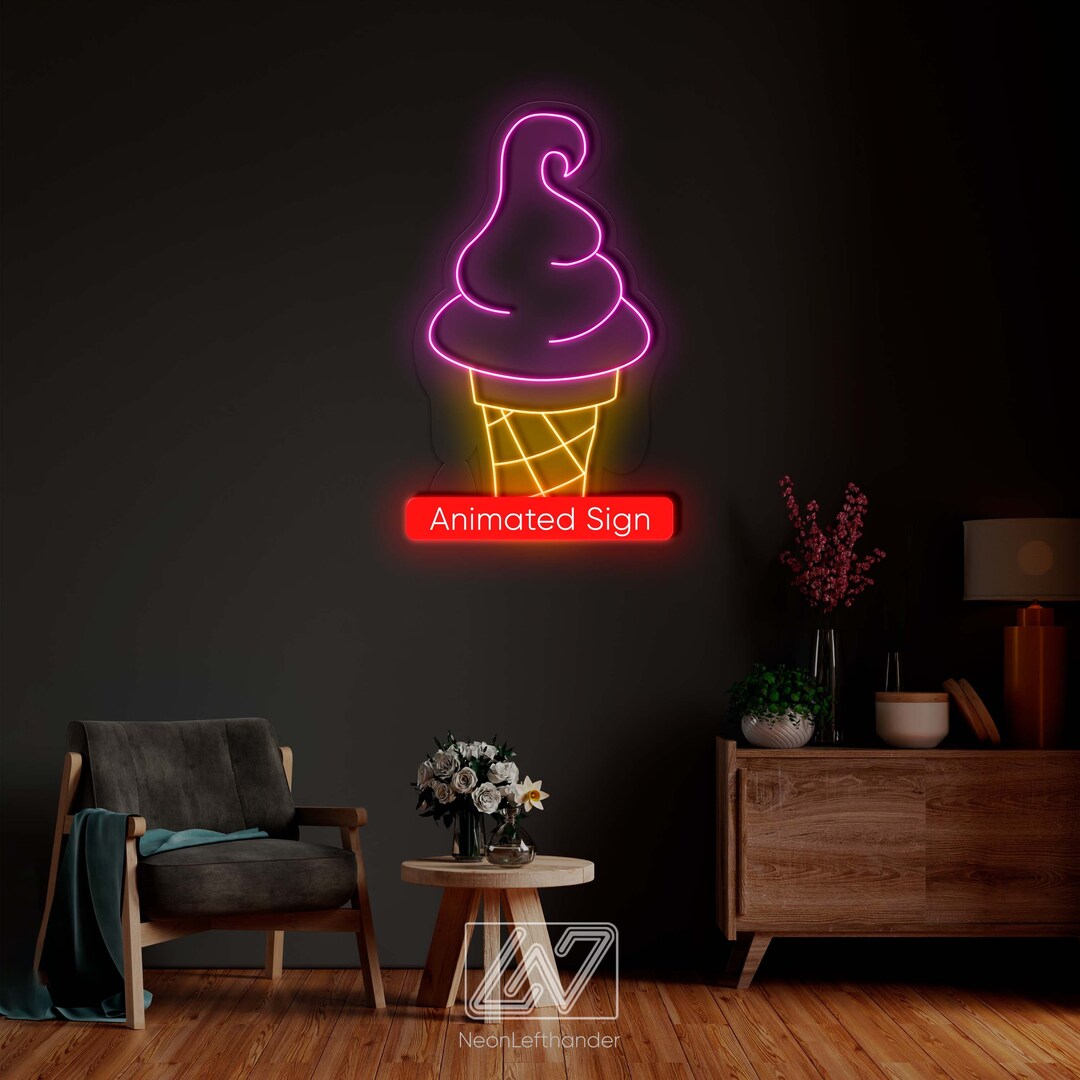 Ice Cream LED Neon Sign Animated Neon Sign Ice Cream Neon Etsy Canada