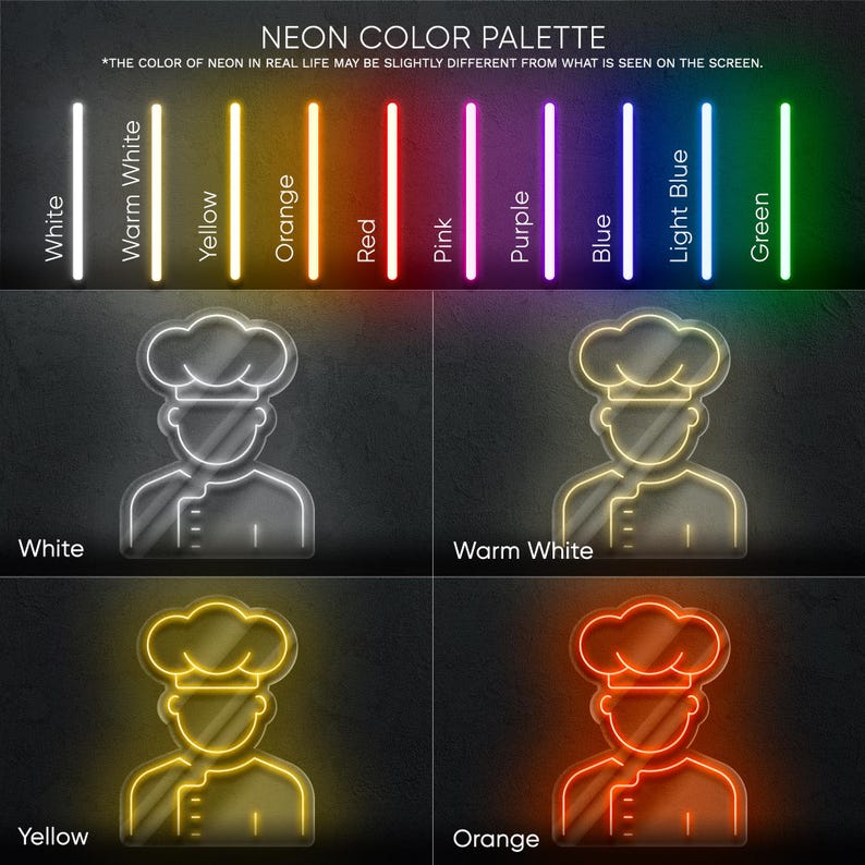 Chef Neon Sign - LED Wall Light Featuring Cook Icon With Hat - Ideal ...
