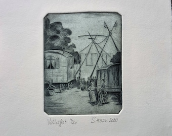 Historical Fair, orihinsl etching, Original Etching of a historical Octoberfest Scene.