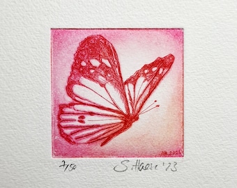 Radierung eines Schmetterlings inklusive Passepartout, Etching of a Butterfly including Passepartout