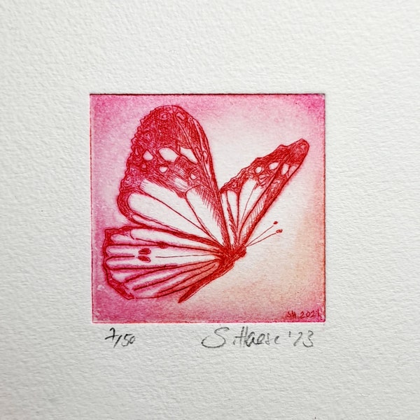 Radierung eines Schmetterlings inklusive Passepartout, Etching of a Butterfly including Passepartout